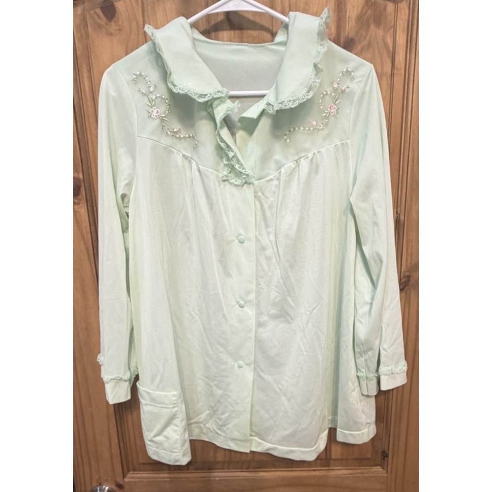 Vintage Shadowline Mint Green Lace Trim Nightgown Top Medium Cottagecore
